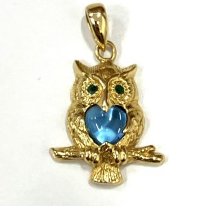 K18 アクアマリン&エメラルド付き フクロウモチーフトップ